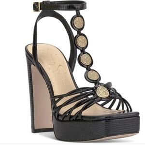 Jessica Simpson Colero Coin Strappy Platform sandals black gold- 8.5